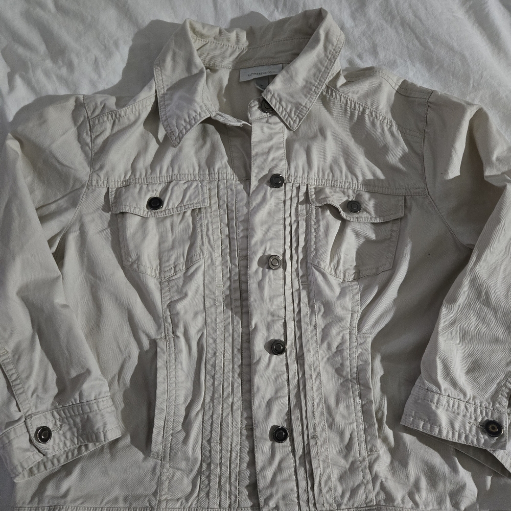 Womens Light Cream Button-Up Utility Jacket Size M - Picture 2 of 6